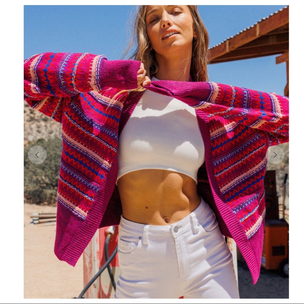 #33 Boho Fabulous Multi Color Strip Sweater Cardigan - Picture 2 of 7